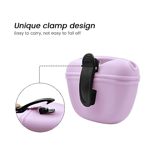 Silicone Dog Treat Pouch with Clicker Magnetic Closure Secure Clip (1 Pack / Pink Purple)