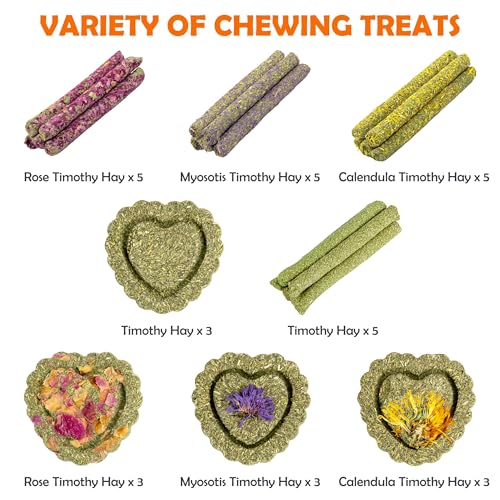 Timothy Hay Treats Rabbit Toys Bunny Guinea Pig Hamster Natural Chews for Teeth Handmade Rabbit Chews and Treats Chinchilla Rat Gerbil
