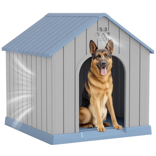 Large Dog House Outdoor Indoor for Medium Large Dogs (Blue / 36.2" L × 38" W × 38" H)