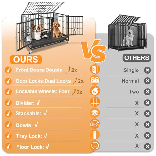 4 Pack Three Tiers 43" Stackable Heavy Duty Double Dog Crate Bank (43.0"L - 3 Tiers - 4P)