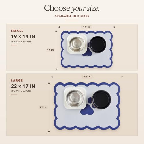 Scalloped Dog Feeding Mat (Navy / 19"L x 14"W)