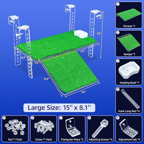 Adjustable Hanging Acrylic Turtle Basking Platform with Ramp 15x8.1 (Transparent / 15x8.1 Inch)