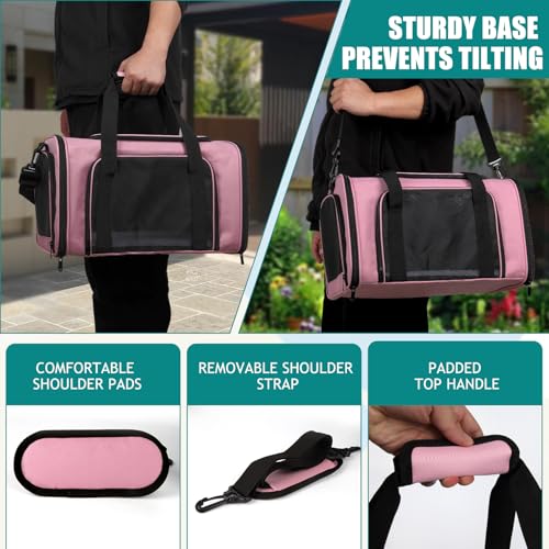 Dog Cat Carrier Pet Carriers for Small Medium Large Cats Dogs Carrier Soft Sided Small Puppy Carrier Purse 15 lbs Portable Foldable Airline Approved Dog Cat Travel Carrier Pink 18x11x11 (18.0"L x 11.0"W x 11.0"H / Pink)
