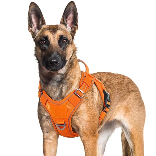 Tactical Dog Harness for Large Dogs (Xl(chest:23.6"-41.8",neck:21.7"-32.3",back:9.1") / Orange)