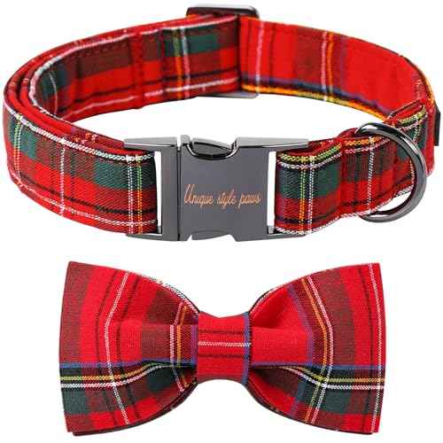 Christmas Dog and Cat Collar with Bow Pet Gift Adjustable Soft and Comfy Bowtie Collars for Small Medium Large Dogs (Large / red plaid)