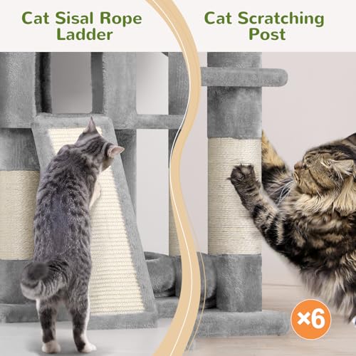 S72 Heavy Duty Cat Trees for Large Cats 20 lbs+ (Light Grey / 72 inch)