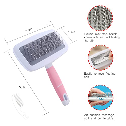 Small Animal Pet Grooming Kit with Pet Shedding Slicker Brush (Pink)