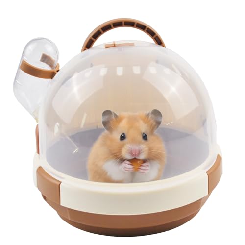 Hamster Carrier Cage Portable Cages Small Animals Carry Travel Case with Water Bottle Plastic Breathable Guinea Pig Outgoing Cage for Dwarf Hamster Ferret Chinchillas Hedgehog (【Brown】)