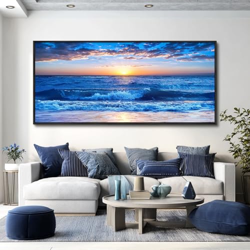 Beach Wall Art (72"L x 32"W / Blue Ocean A Black Framed)