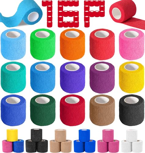 16 Pack Self Adhesive Bandage Wrap (Multi-colored / 2IN - 16Pack)