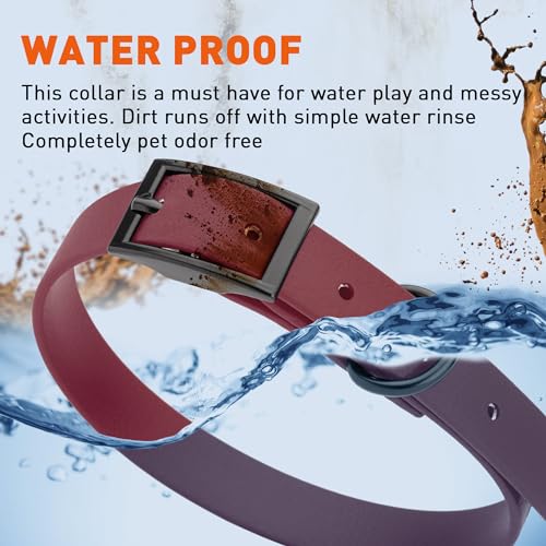 Biothane Waterproof Dog Collar Strong Coated Nylon Webbing with Black Hardware Odor (W5/8" x L12-15" / Merlot Burgundy)