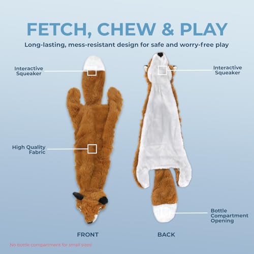 2-in-1 Stuffless Squeaky Dog Toy - Fox, Small (Brown/Fox / Small)