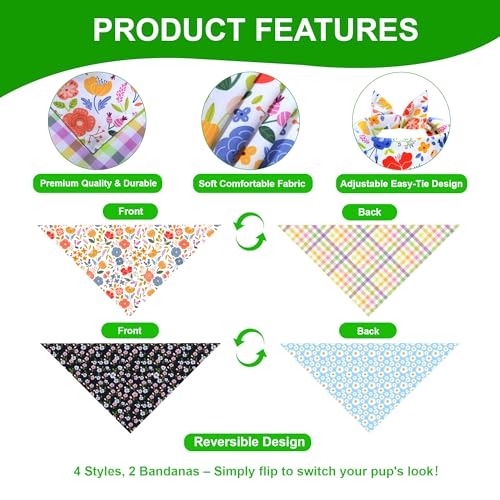 Spring Floral Dog Bandanas (White/Plaid, Black/Daisy (2-Sided) / Small)