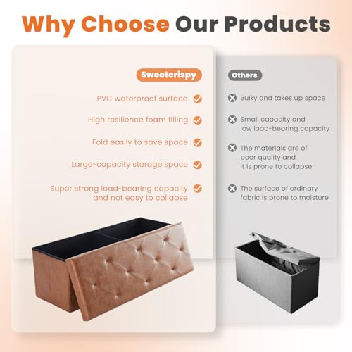 43 Inch Storage Ottoman Bench (Brown / 15.2"D x 43"W x 15.2"H)
