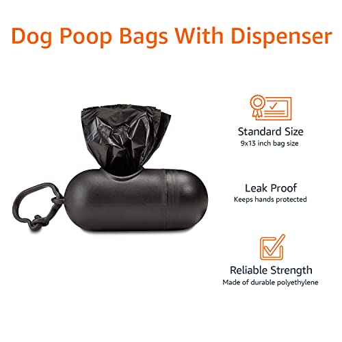 Dog Poop Leak Proof Bags with Dispenser and Leash Clip (Black / 900 Bags)