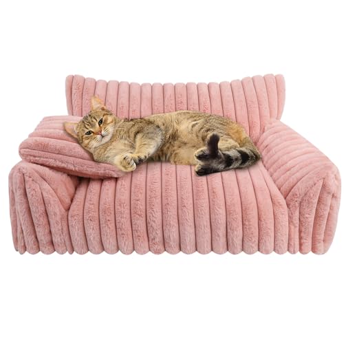 Cute Cat Couch Bed for Indoor Cats (Small(24x18x10") / Pink)