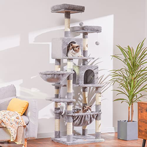 Cat Tree 70 inches Tall Cat Tower for Indoor Large Cats HCT032W (Light Gray / 70.08 inch)