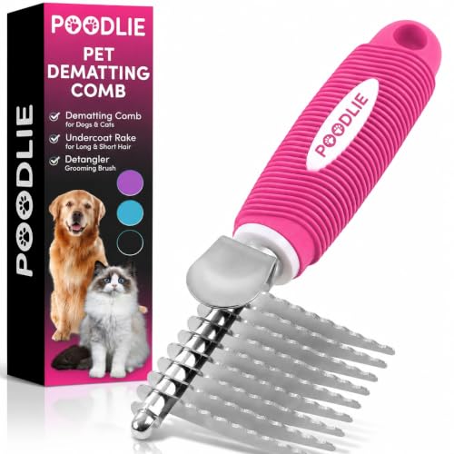 Poodle Dematting Fur Rake Comb Brush for Dogs and Cats (Pink / Dematting Comb)