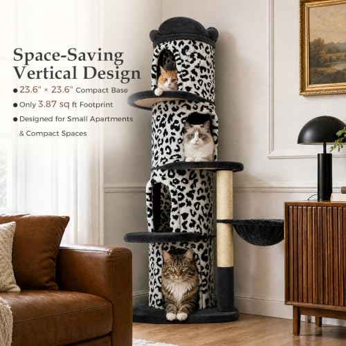 68.5" White Leopard Print Cat Tree Tower with 4 Condos (White Leopard Print / 69" Forest Cat Tree)