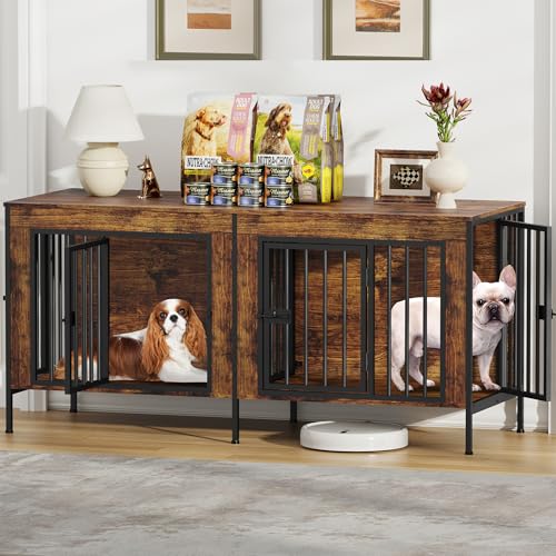 55.12" Dog Crate Furniture for 1 or 2 Dogs (Brown / 55.1"L x 20.5"W x 26.2"H)