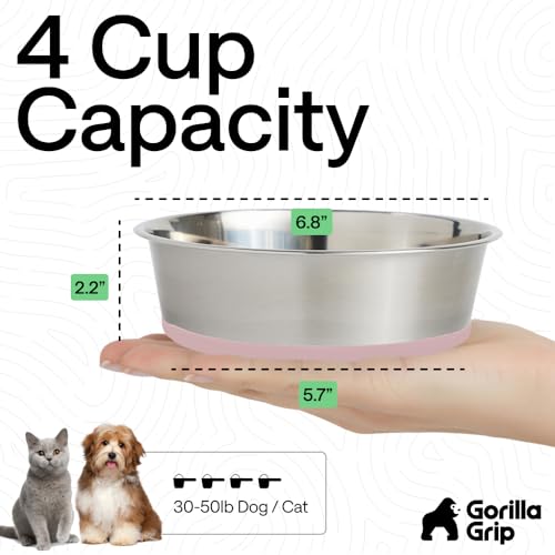 Dog Bowls Food Grade Stainless Steel (Light Pink / 4 Cup (Set of 2))