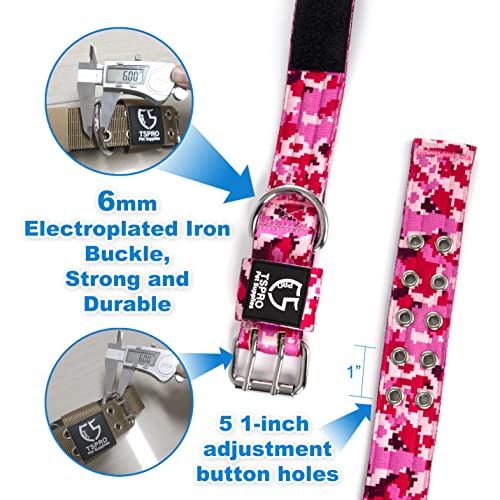 Heavy Duty Tactical Dog Collar with Patch (L/XL – Fits Neck 19.5"-23.5" / Camo Pink)