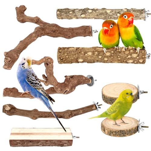 8 Pcs Natural Grape Wood Bird Perch & Platform Set for Cages (brown / Natural Grapewood Variety Set - 8PCS)