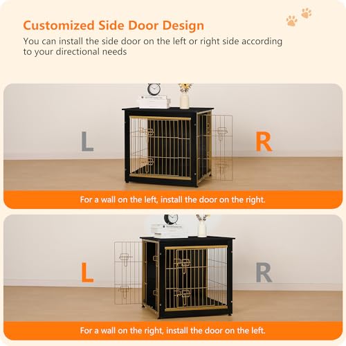 27" Dog Crate Furniture (Black+Gold / 27.2"L x 20.1"W x 23.6"H)