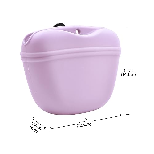 Silicone Dog Treat Pouch with Clicker Magnetic Closure Secure Clip (1 Pack / Pink Purple)