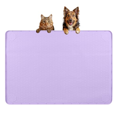 Dog Food Mat 34''x22'' Extra Large Dog Mat for Food and Water (34"L x 22"W / Purple)