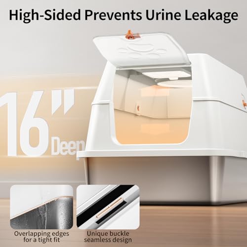 Stainless Steel Cat Litter Box with Lid (White)