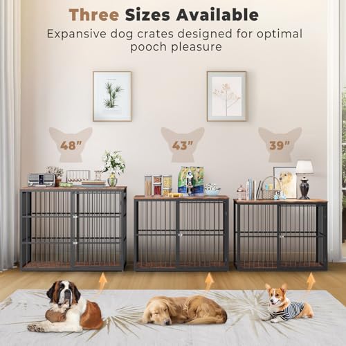 48'' XXL Dog Crate Furniture with 3 Doors for Large Dogs (Brown / 47.2"L x 29.1"W x 37.6"H)