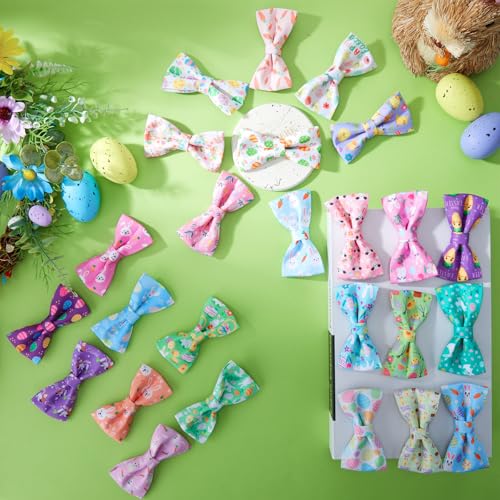 50 Pcs Spring Dog Collar Bowties Rabbits Chicks Eggs Carrots Collar Dogs Accessories Attachment with Elastic Bands Detachable Charms for Pets Holiday Costume Photo Props Accessories Shops (Easter)