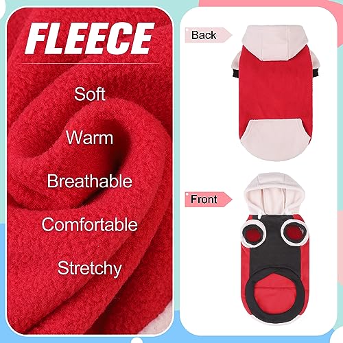 Fleece Dog Hoodie Sweatershirt with Pocket and Leash Hole (Small/Medium / Red)