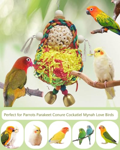 Wooden Bird Swing Toy with Rope Perch (colorful)
