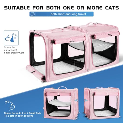 Extra Large Cat Carrier for 2 Cats with Travel Litter Box (Pink)