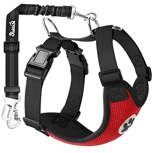 Dog Seat Belt and Harness for Car (Red / Small)