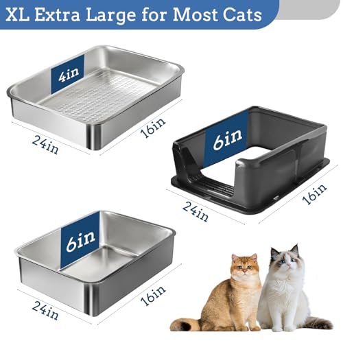 Stainless Steel Sifting Litter Box for Pine Pellets (Black / X-Large(24" x 16" x 12"))