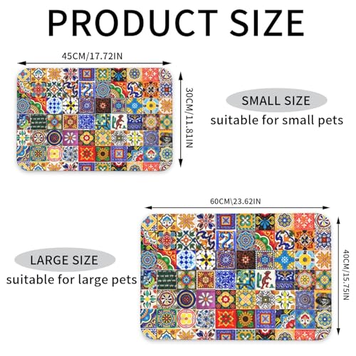 Bohemian Chic Floral Dog Food Mat Waterproof Pet Cat Placemat (Bohemian Chic Floral / 17.7"L x 17.7"W)