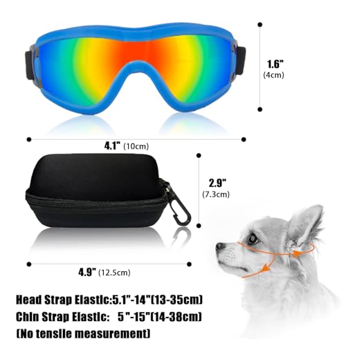 Dog Goggles Small Breed Dog Sunglasses Doggy UV Protection Glasses (Blue Frame Red Lens)