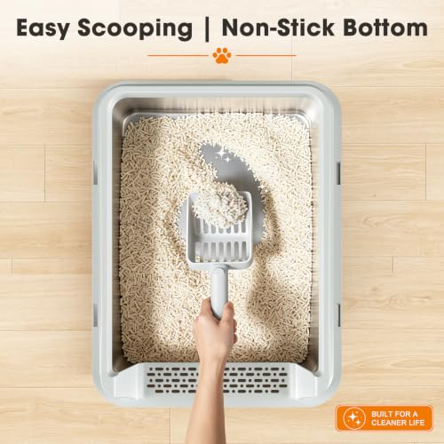 Stainless Steel Litter Box with Lid (Silver Gray / Large)