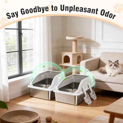 2PACK Stainless Steel Cat Litter Boxes XL Large Metal Pan Include Scoop (Grey 2pack)