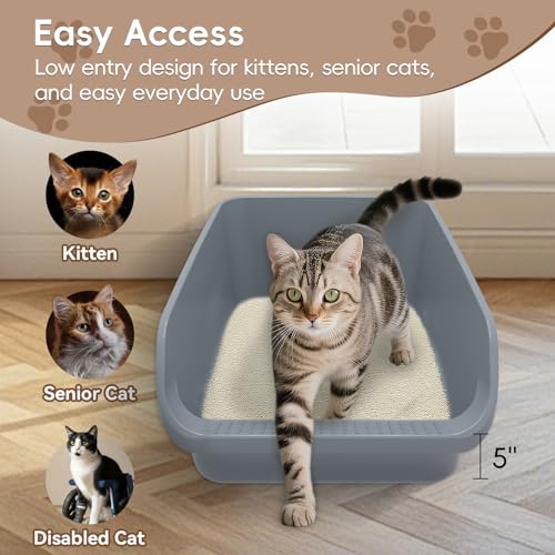 Large Cat Litter Box with High Sides (Grey)
