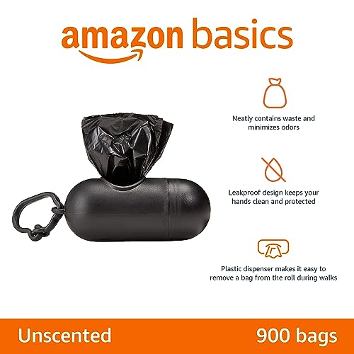 Dog Poop Leak Proof Bags with Dispenser and Leash Clip (Black / 900 Bags)