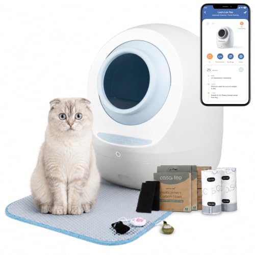 Casa Leo Automatic Self Cleaning Cat Litter Box Bundle with App Control (Baby Blue)
