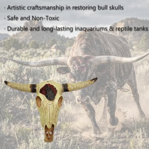 Fish Aquarium Tank Hideout Décor Decorations Bull Skull Tank Decor Cave Animal Large Reptile Bones Snake for Desert Terrarium Ornament (Buffalo-large)