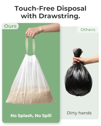 120 Count Drawstring Cat Litter Bags 21.6"×11" (White-Blue)