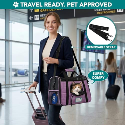Airline Approved Pet Carrier Cats & Small Dogs (Heather Purple / 17.0"L x 10.2"W x 11.2"H)
