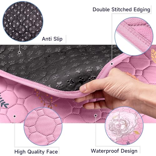 2 Pack Large Reusable Dog Mat for Floor (Leaves - Pink / 36x72 Inch (Pack of 2))