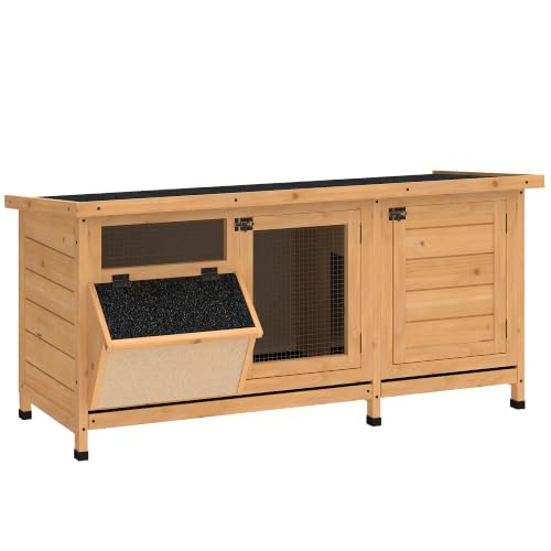 Wooden Rabbit Hutch Bunny Hutch Cage Guinea Pig with Waterproof Roof (Yellow)